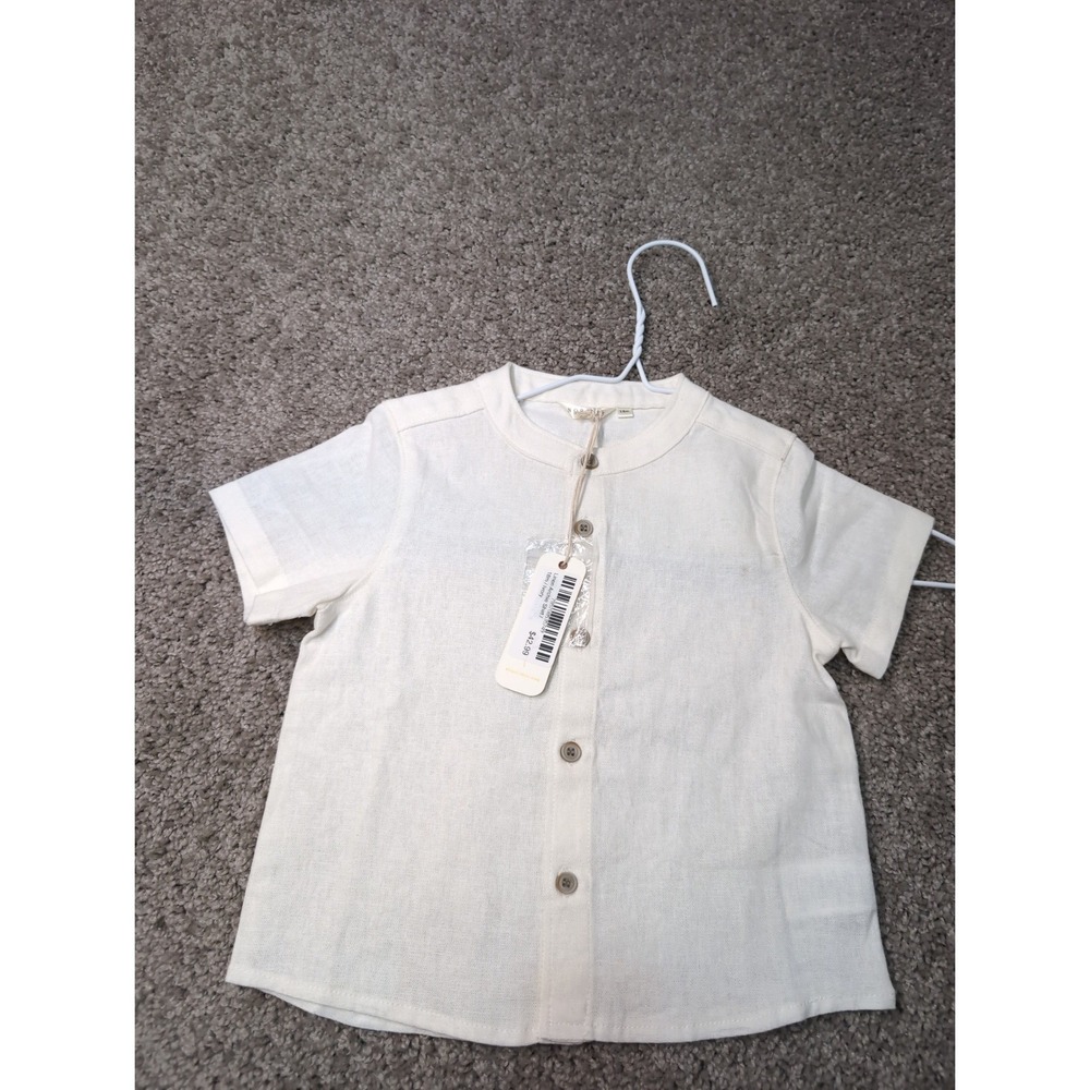 Nora Lee Kids Ivory Linen Archie‎ Shirt Short Sleeve Button Top 18M NEW